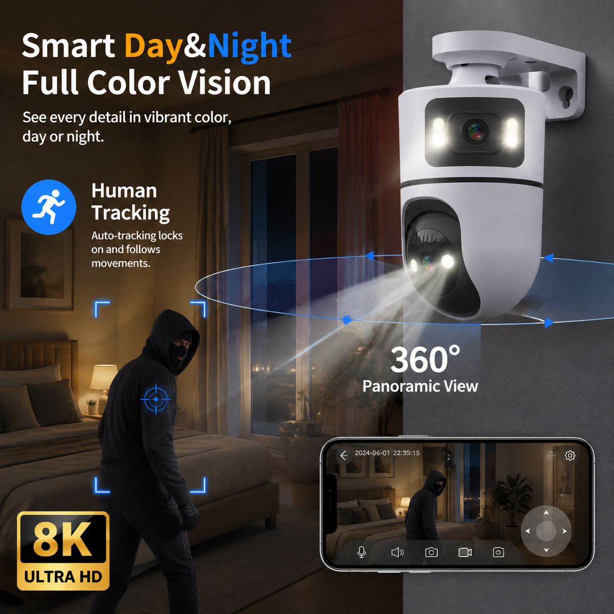 YOOSEE HPC02 2K Dual-Lens PTZ Security Camera
