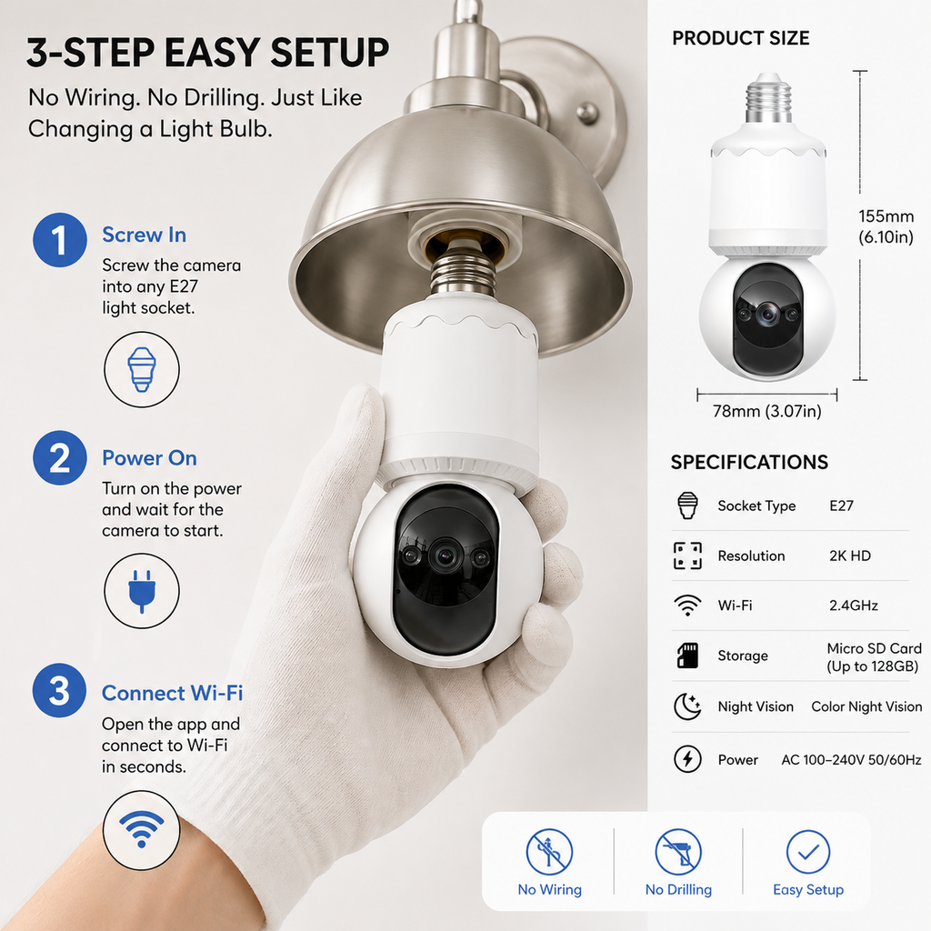 YOOSEE HPD01 2K Smart Bulb Socket Security Camera