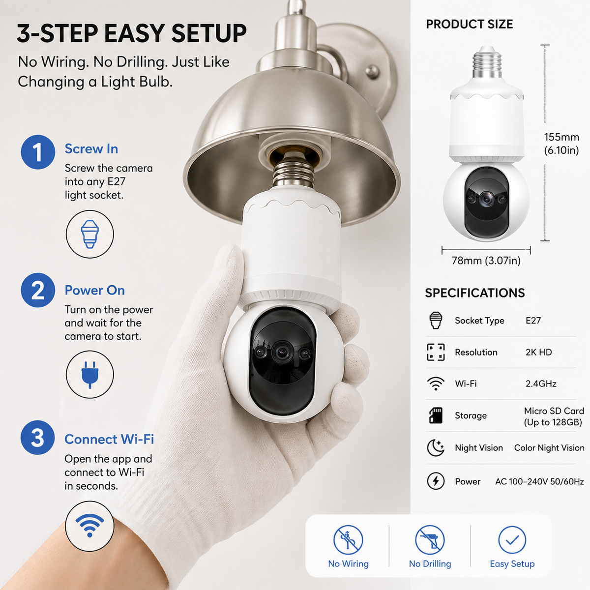 YOOSEE HPD01 2K Smart Bulb Socket Security Camera