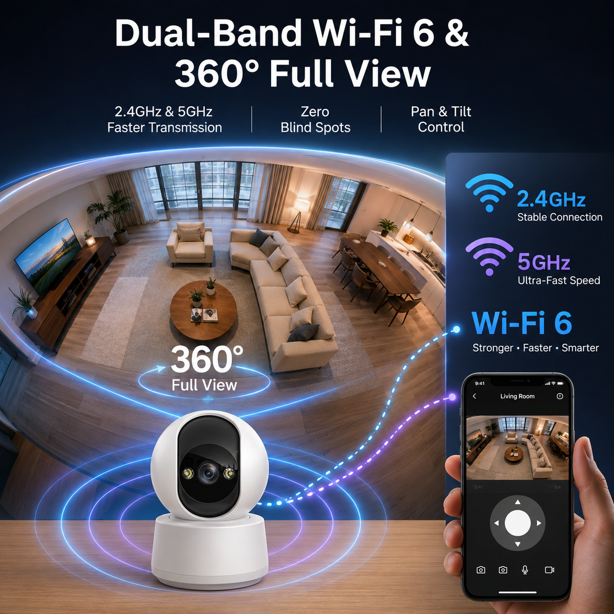 HPC01 2K Indoor Security Camera with Two-Way Talk & 360° View
