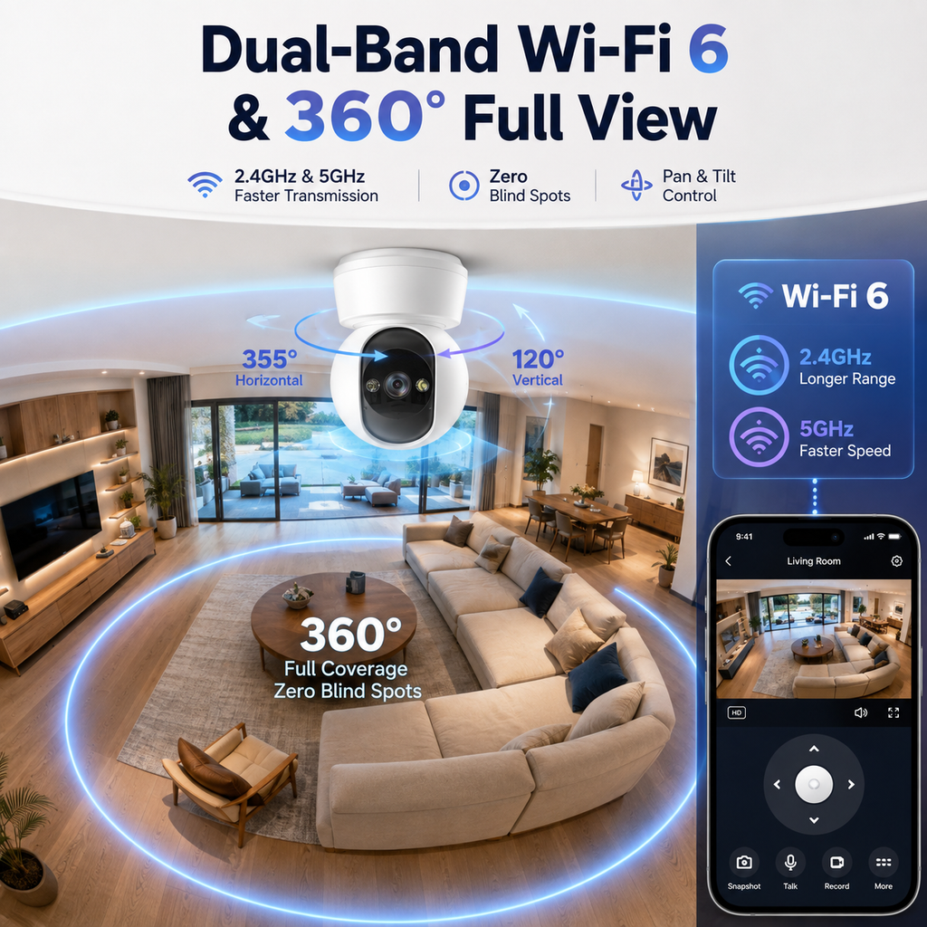 HPC01 2K Indoor Security Camera with Two-Way Talk & 360° View